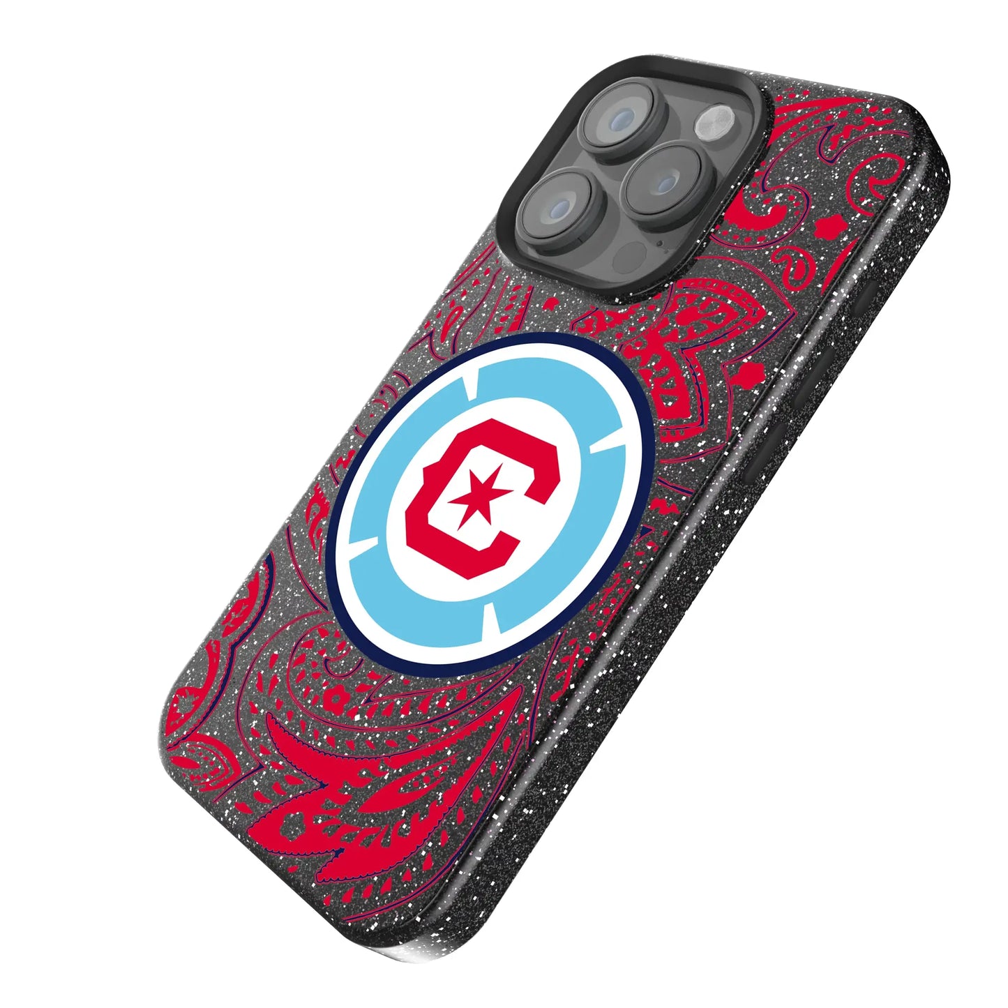 Chicago Fire Paisley Black Bling Phone Case for Apple iPhone