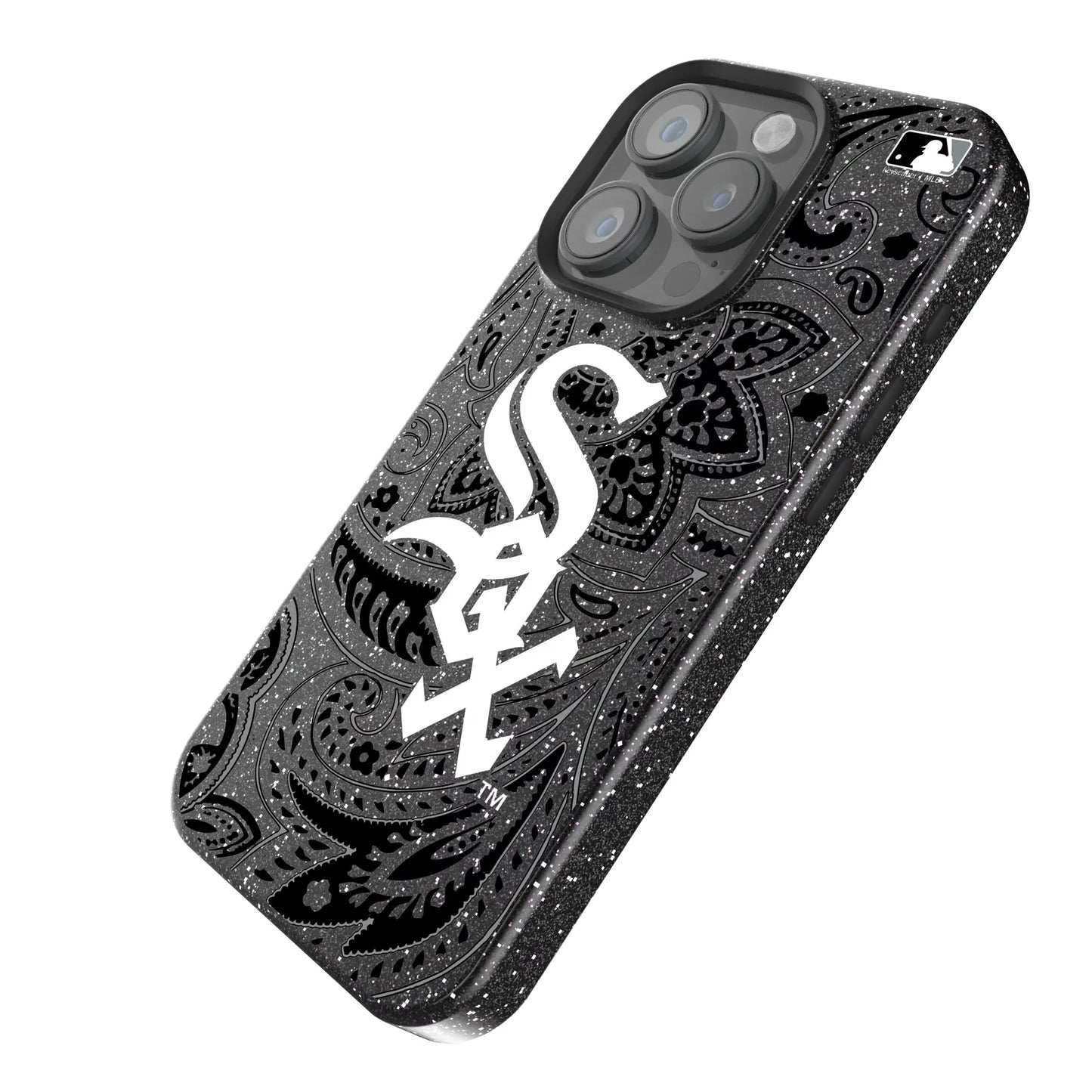 Chicago White Sox Paisley Black Bling Phone Case for Apple iPhone