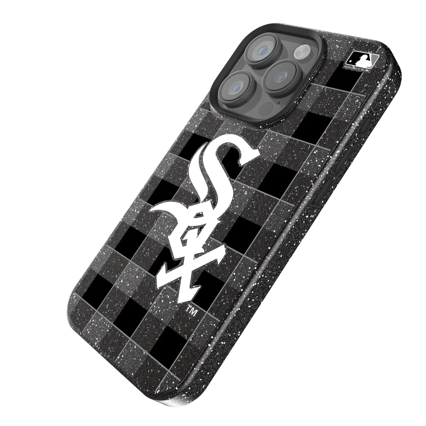 Chicago White Sox Plaid Black Bling Phone Case for Apple iPhone