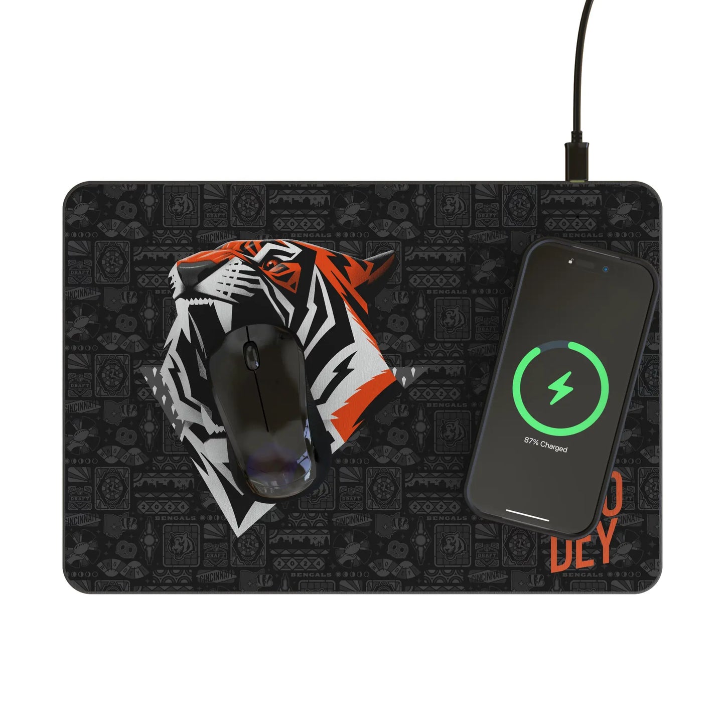 Cincinnati Bengals Deco 15-Watt Wireless Charger and Mouse Pad