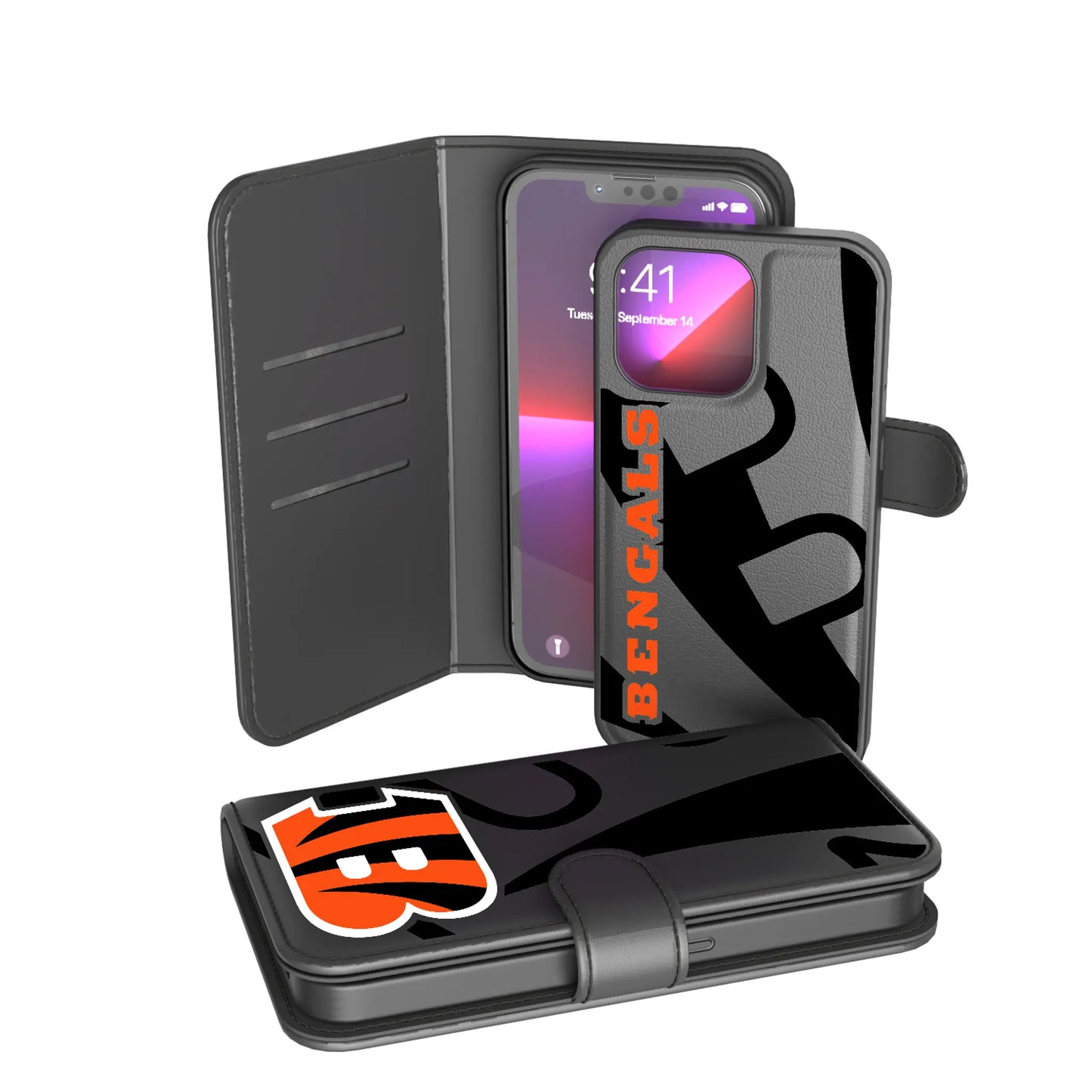 Cincinnati Bengals Monocolor Tilt Wallet Phone Case for Apple iPhone