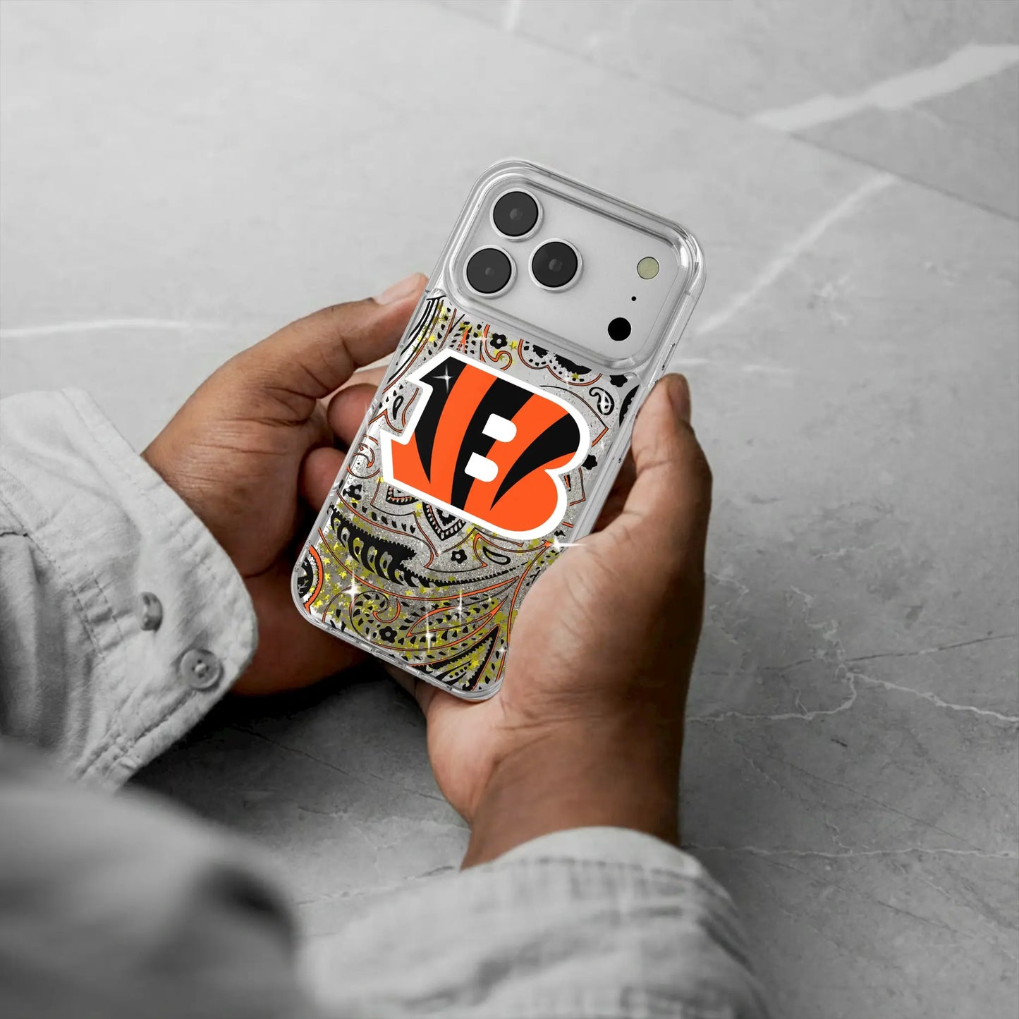 Cincinnati Bengals Paisley Glitter Phone Case for Apple iPhone