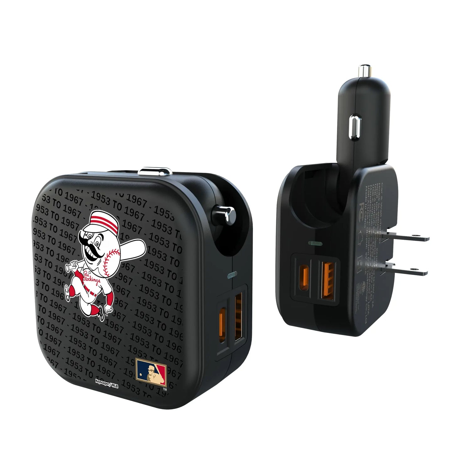 Cincinnati Reds 1953-1967 - Cooperstown Collection Text Backdrop 2 in 1 USB A/C Charger