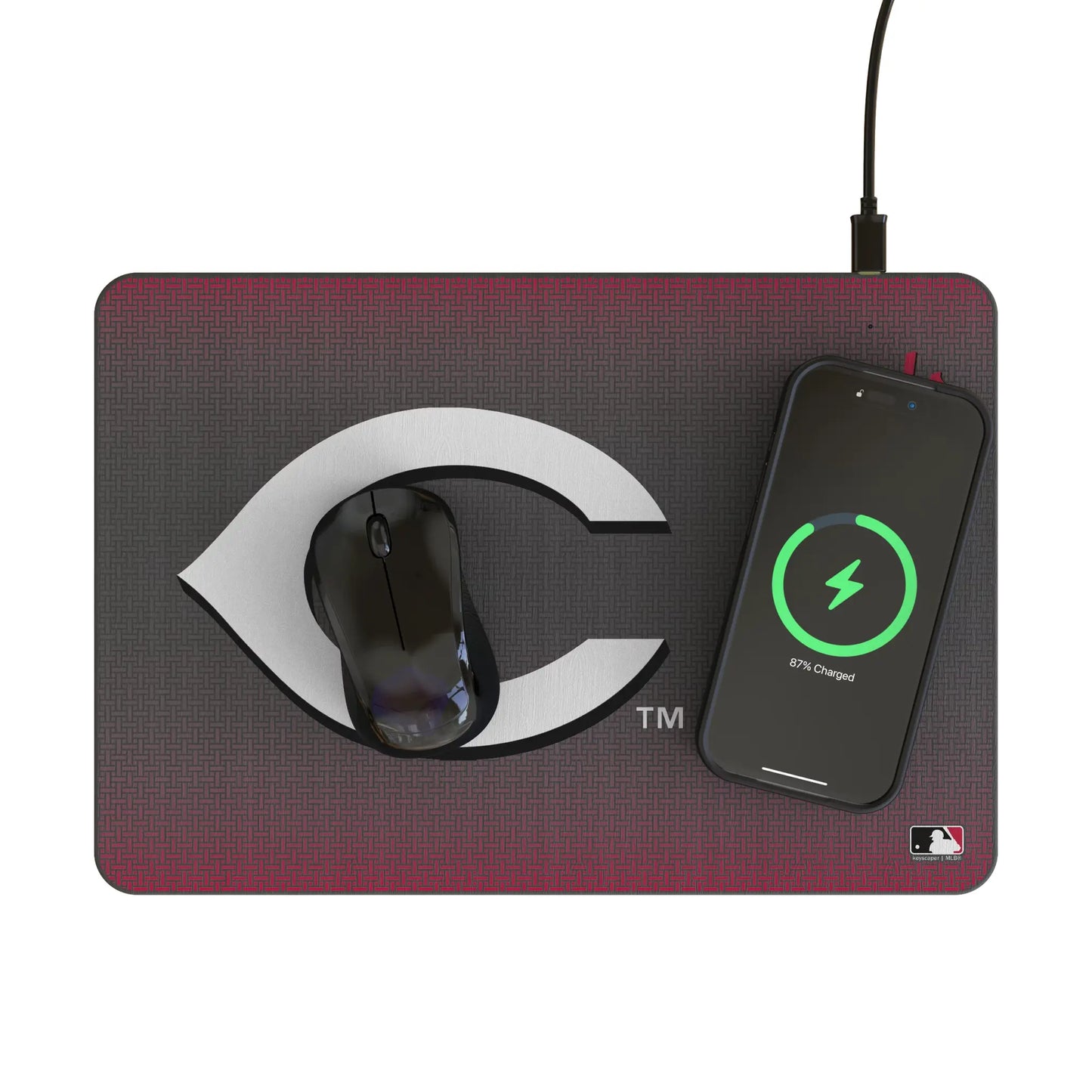 Cincinnati Reds Linen 15-Watt Wireless Charger and Mouse Pad