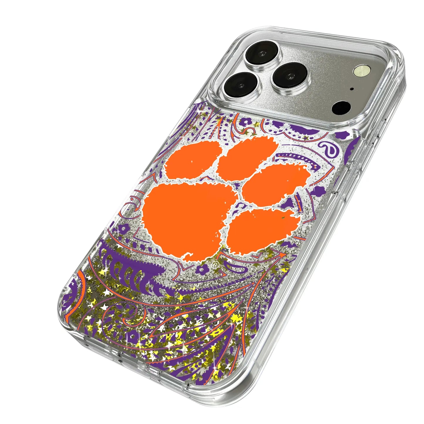 Clemson University Tigers Paisley Glitter Phone Case for Apple iPhone