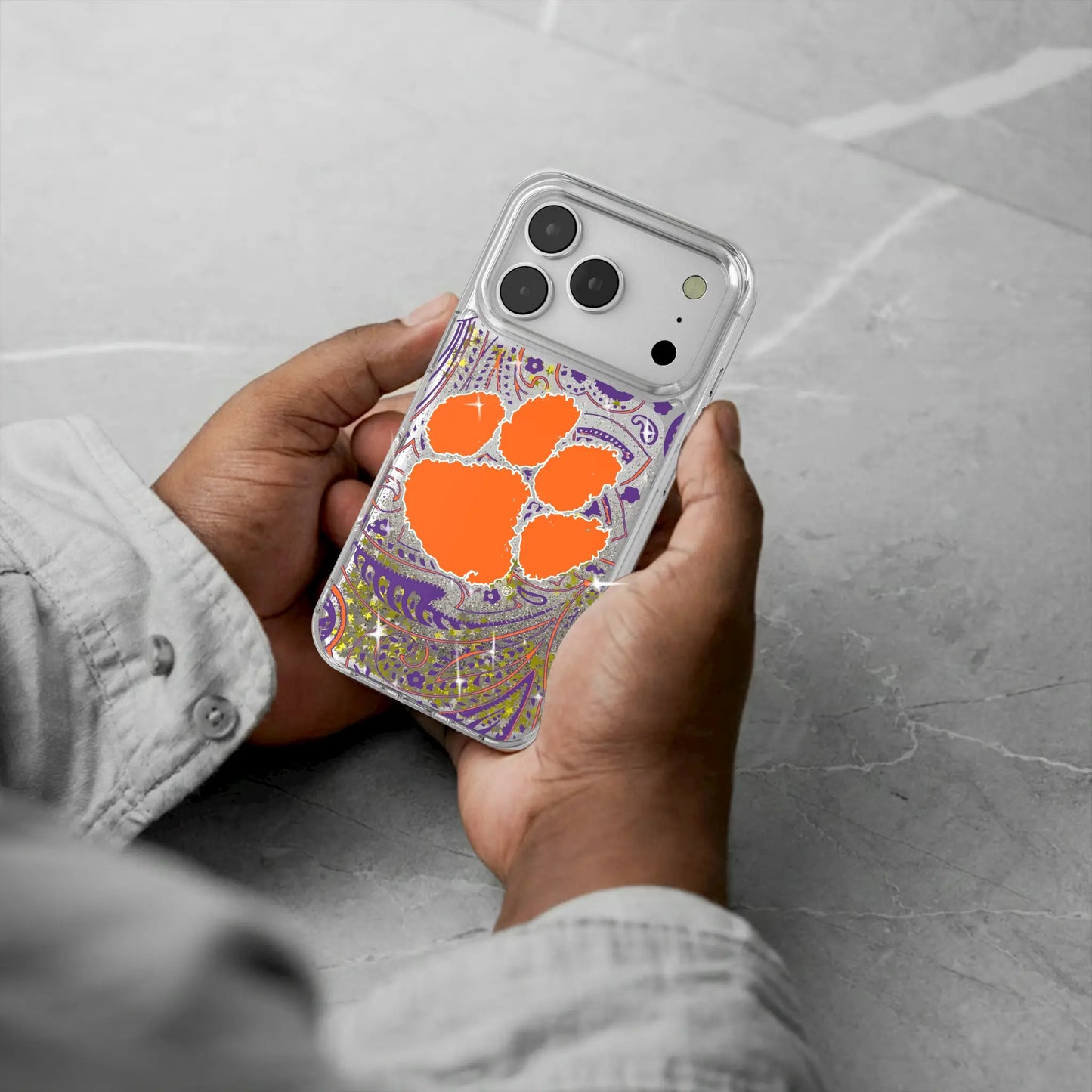Clemson University Tigers Paisley Glitter Phone Case for Apple iPhone