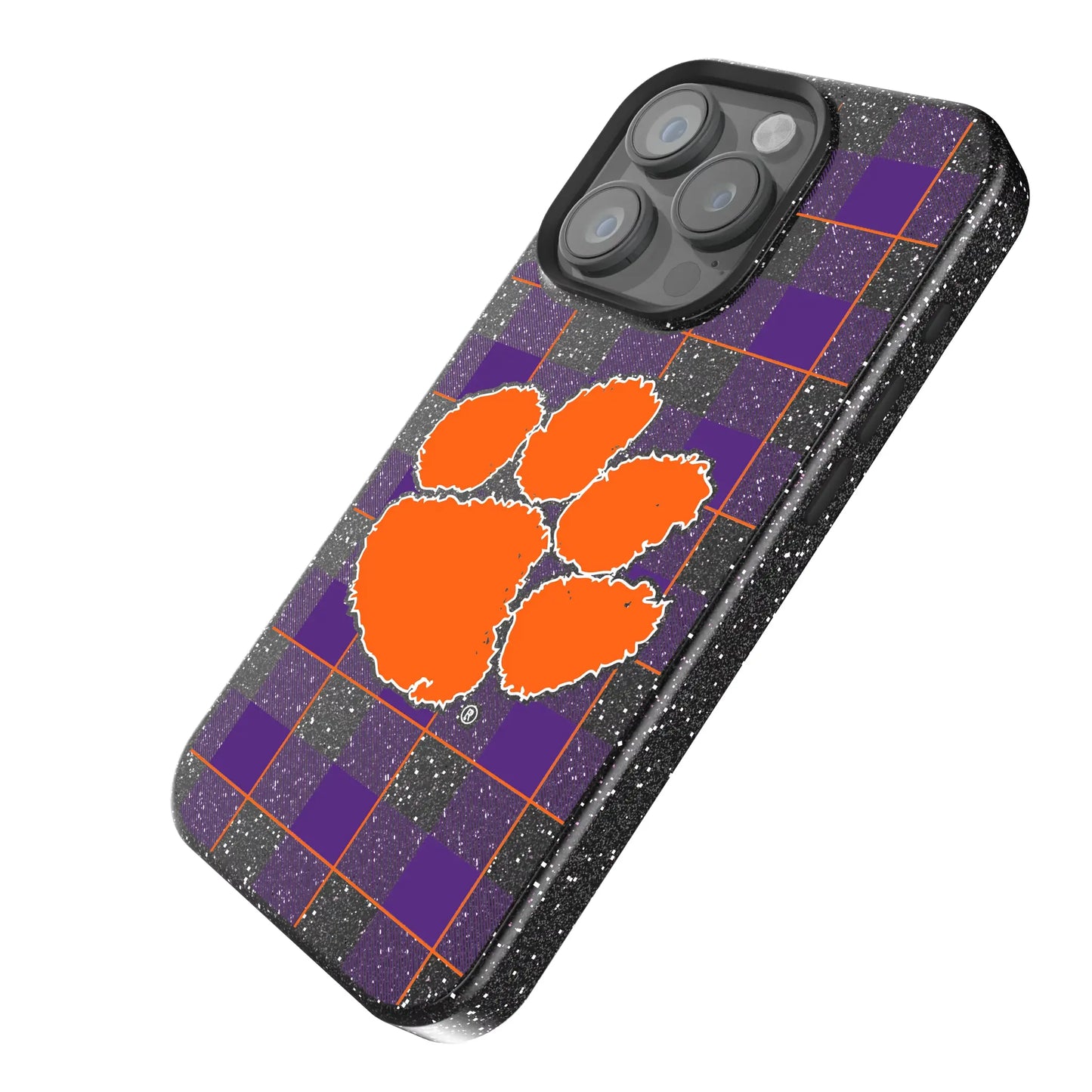Clemson University Tigers Plaid Black Bling Phone Case for Apple iPhone