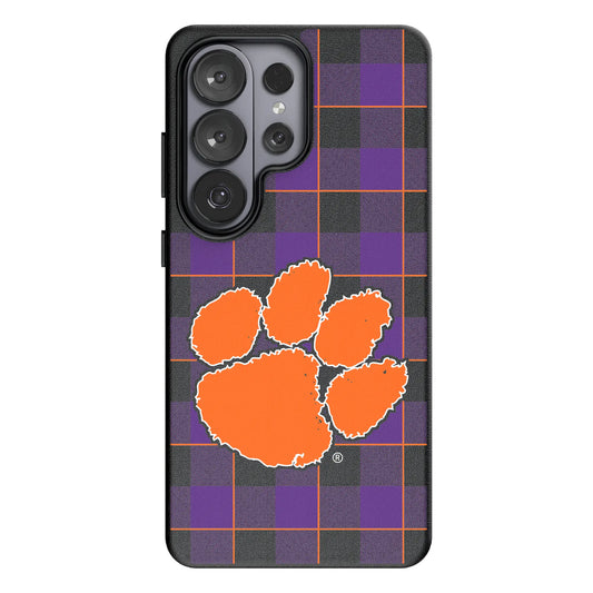 Clemson University Tigers Plaid MagSafe Compatible Phone Case for Samsung Galaxy
