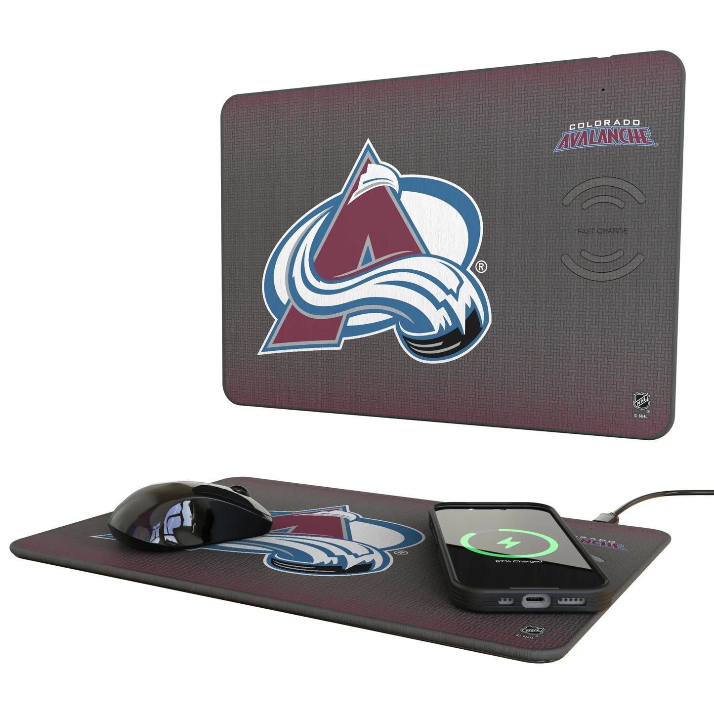 Colorado Avalanche Linen 15-Watt Wireless Charger and Mouse Pad
