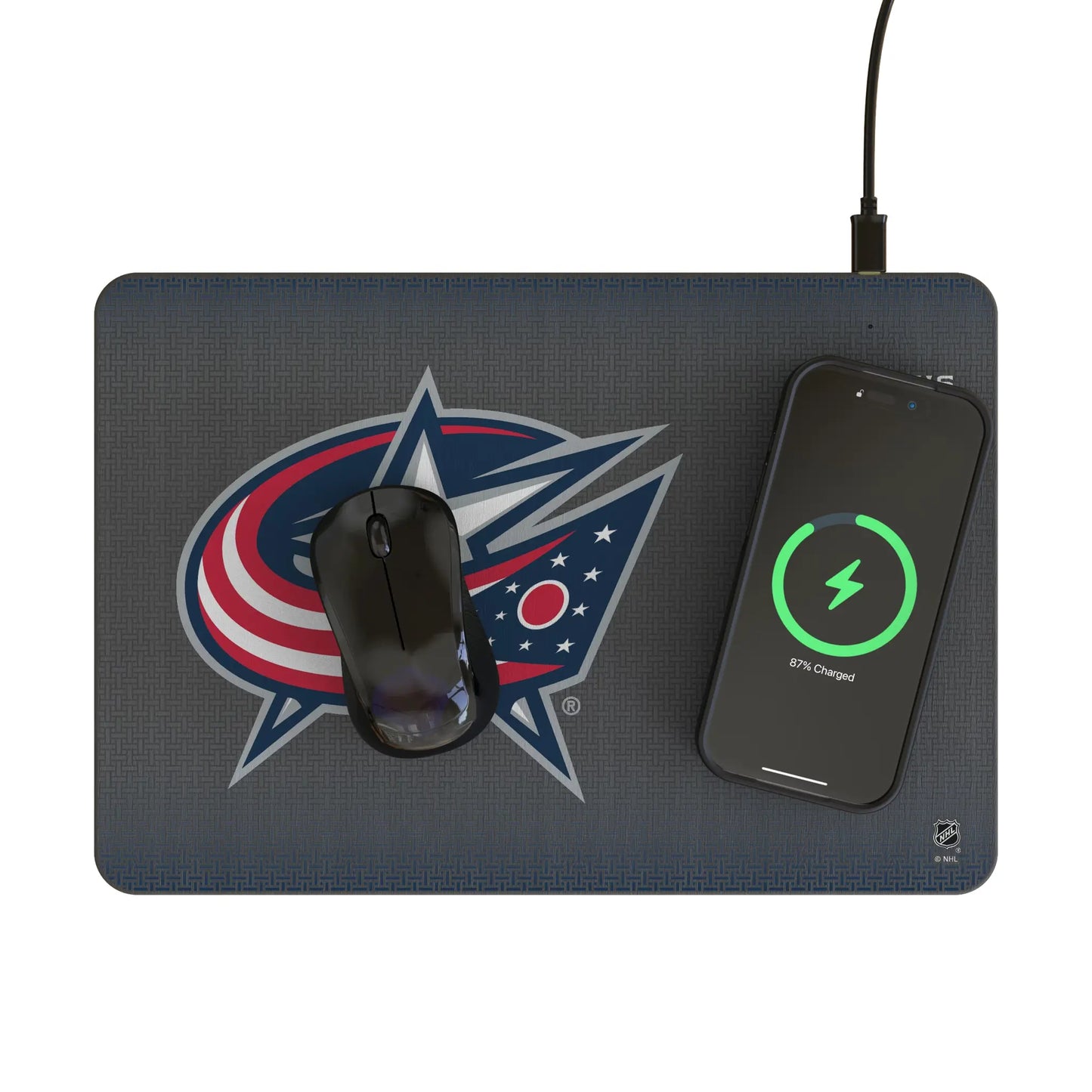 Columbus Blue Jackets Linen 15-Watt Wireless Charger and Mouse Pad