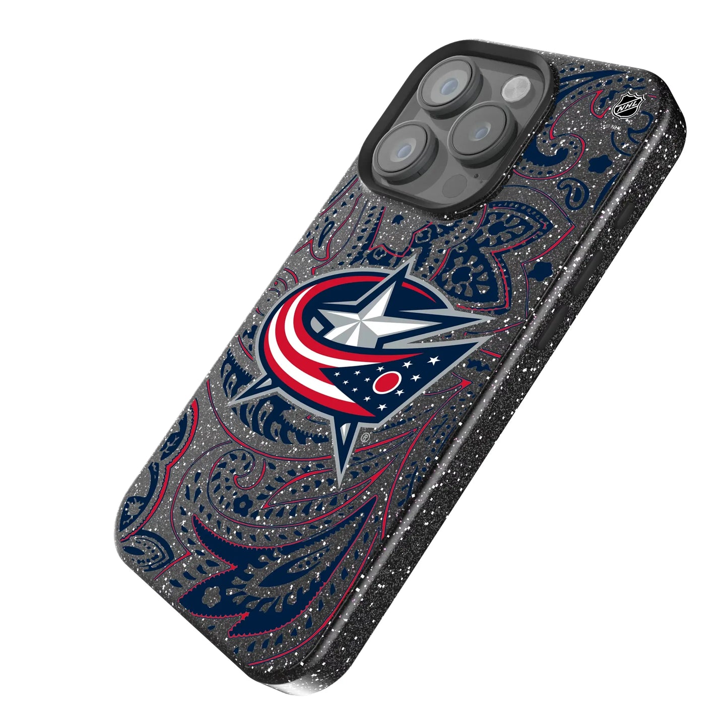 Columbus Blue Jackets Paisley Black Bling Phone Case for Apple iPhone