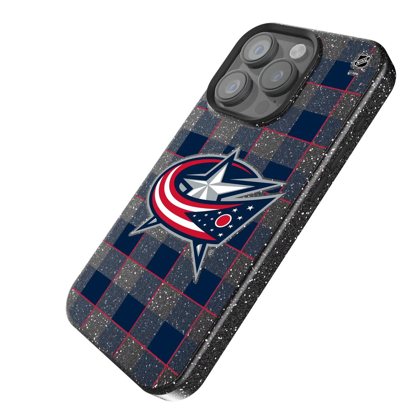 Columbus Blue Jackets Plaid Black Bling Phone Case for Apple iPhone