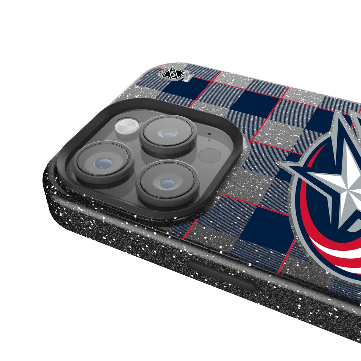 Columbus Blue Jackets Plaid Black Bling Phone Case for Apple iPhone