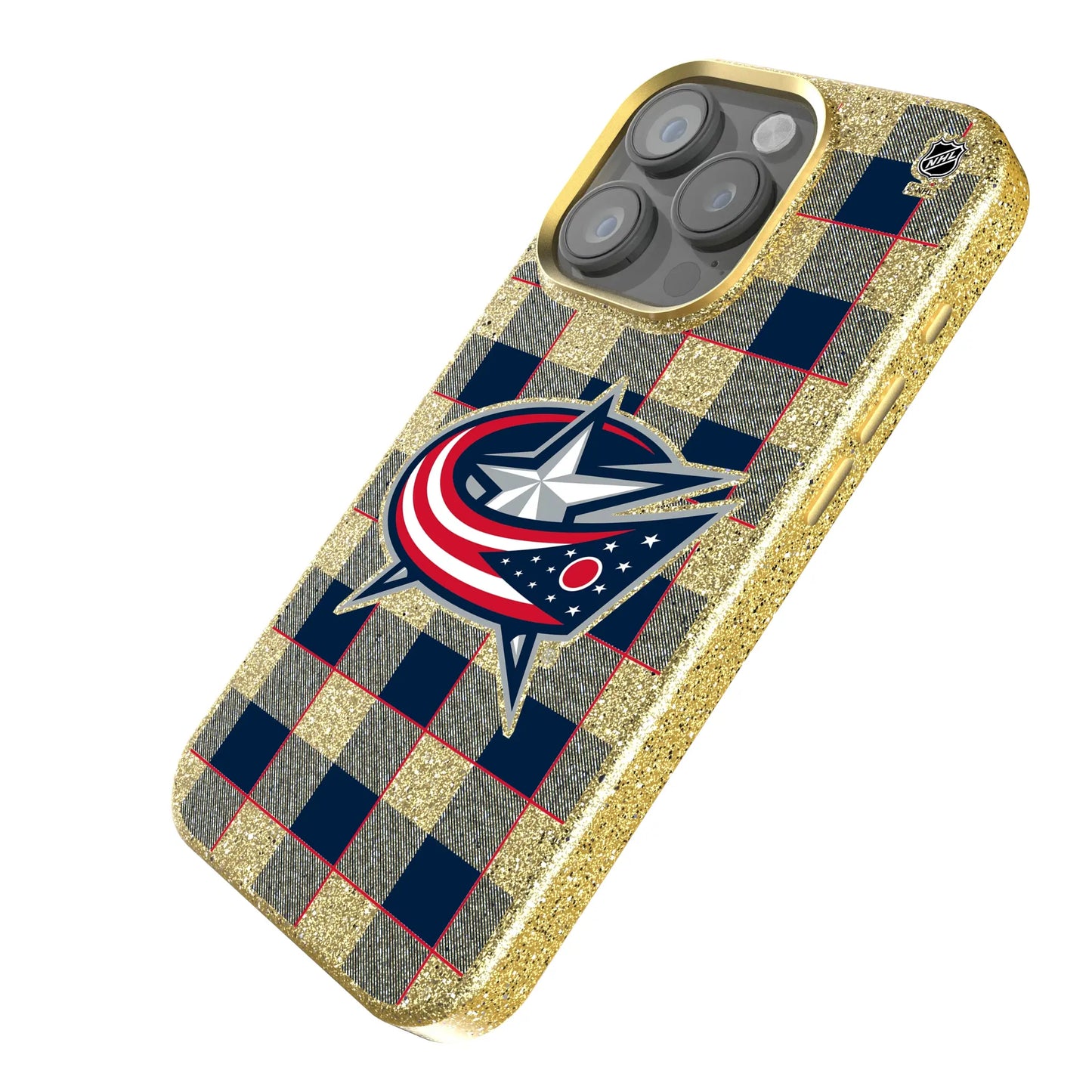 Columbus Blue Jackets Plaid Bling Phone Case for Apple iPhone