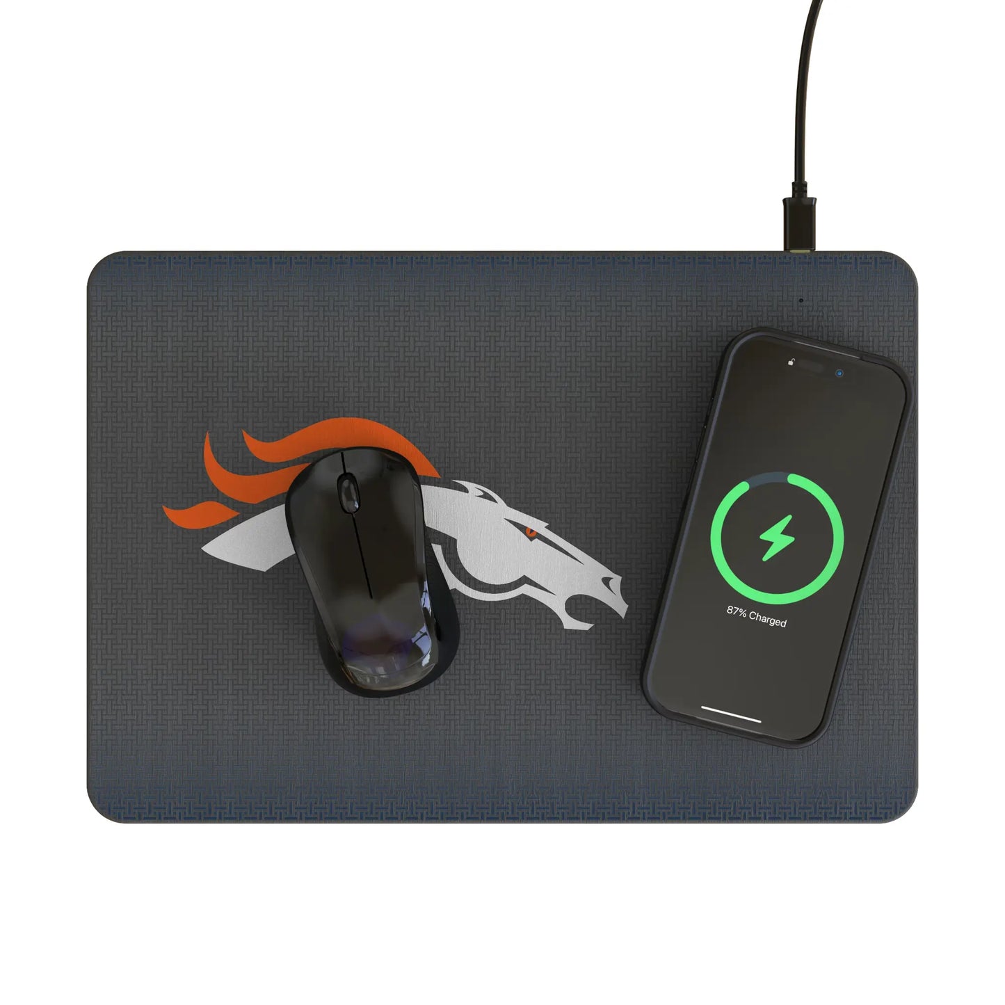 Denver Broncos Linen 15-Watt Wireless Charger and Mouse Pad