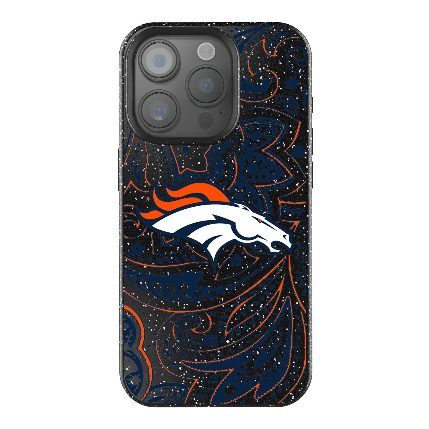 Denver Broncos Paisley Black Bling Phone Case for Apple iPhone