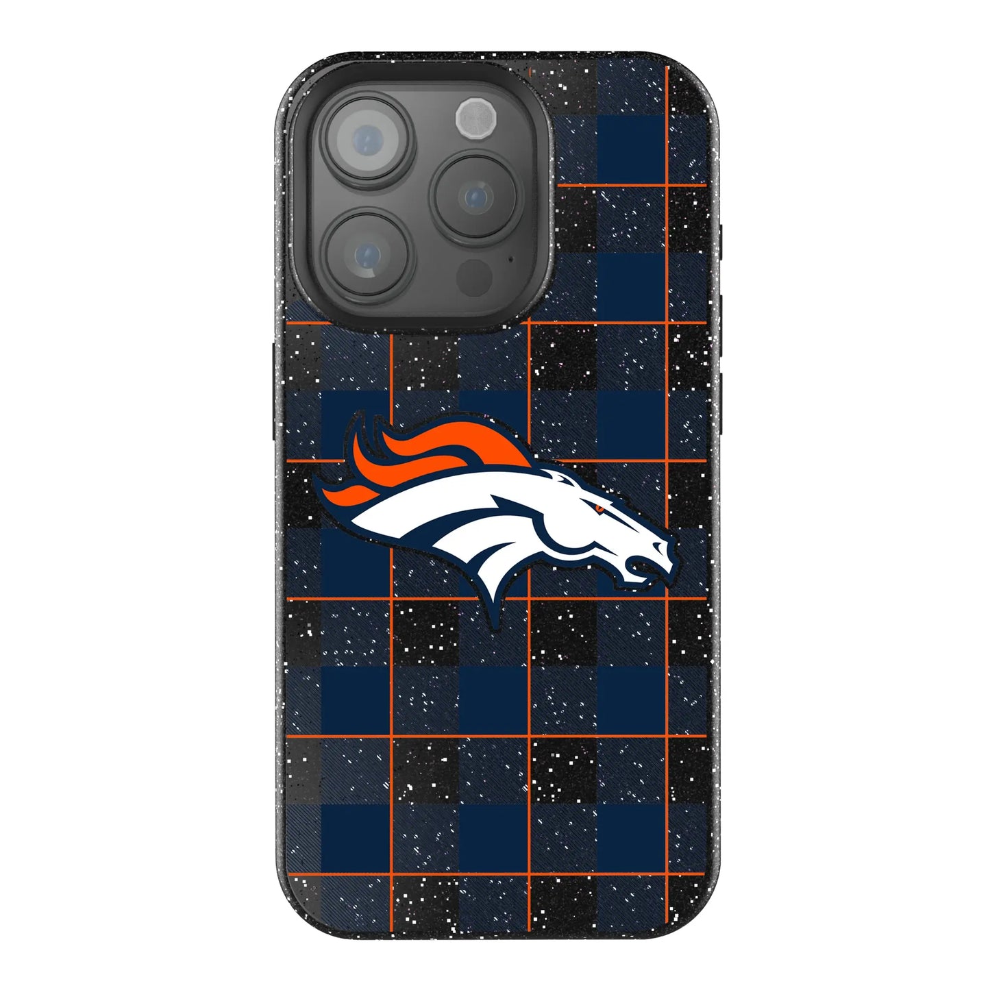 Denver Broncos Plaid Black Bling Phone Case for Apple iPhone