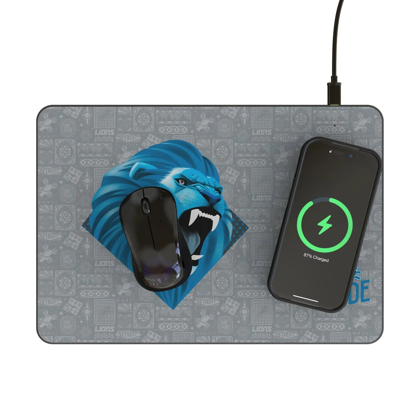 Detroit Lions Deco 15-Watt Wireless Charger and Mouse Pad