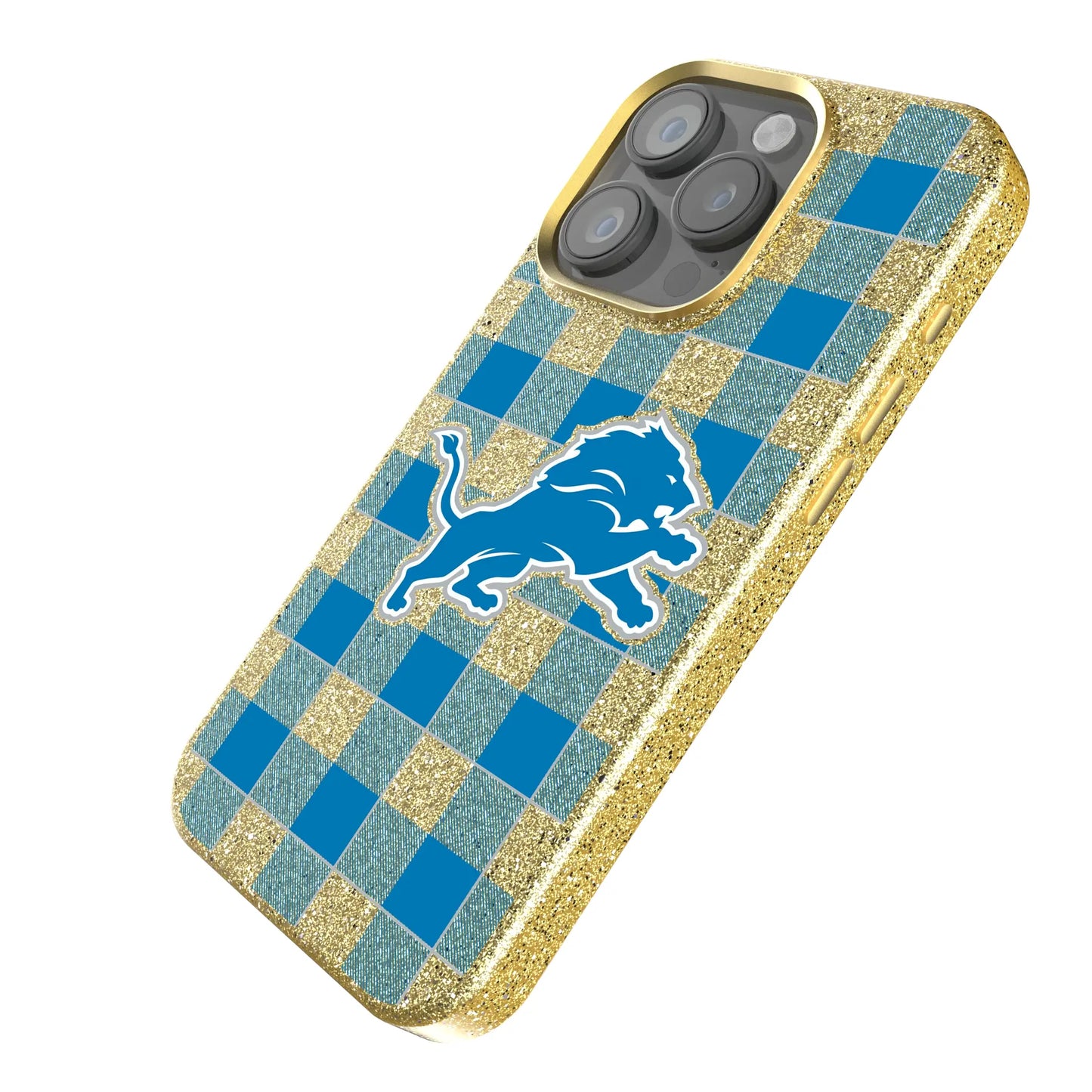 Detroit Lions Plaid Bling Phone Case for Apple iPhone
