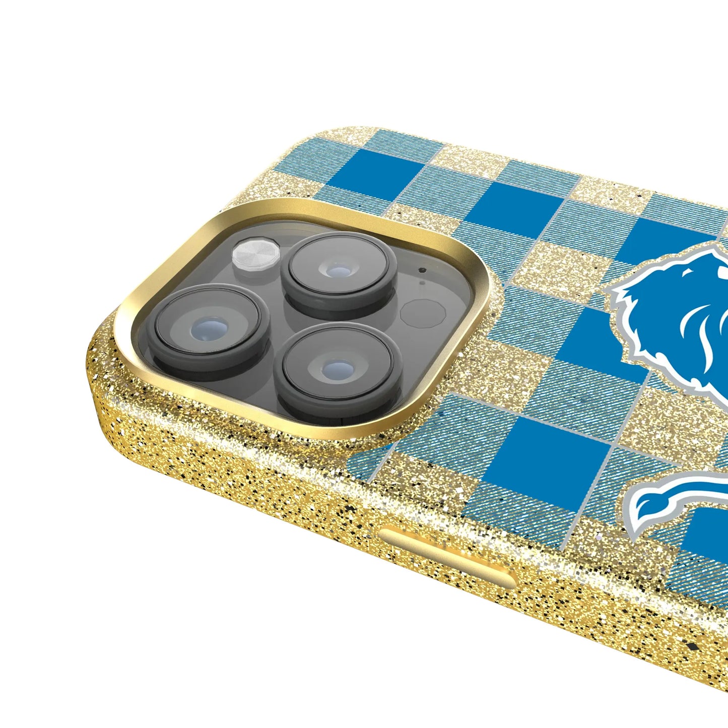 Detroit Lions Plaid Bling Phone Case for Apple iPhone