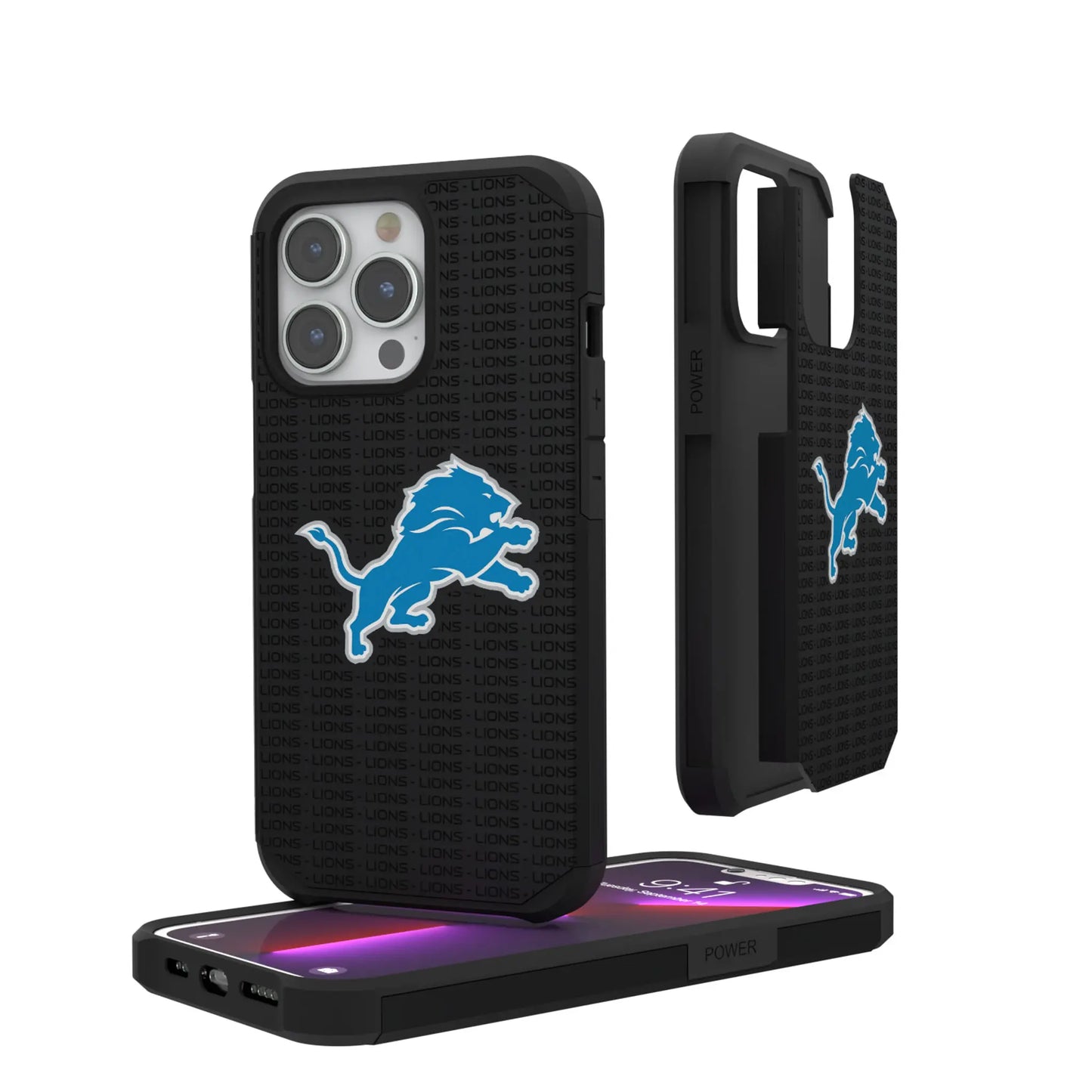 Detroit Lions Text Backdrop Rugged Phone Case for Apple iPhone