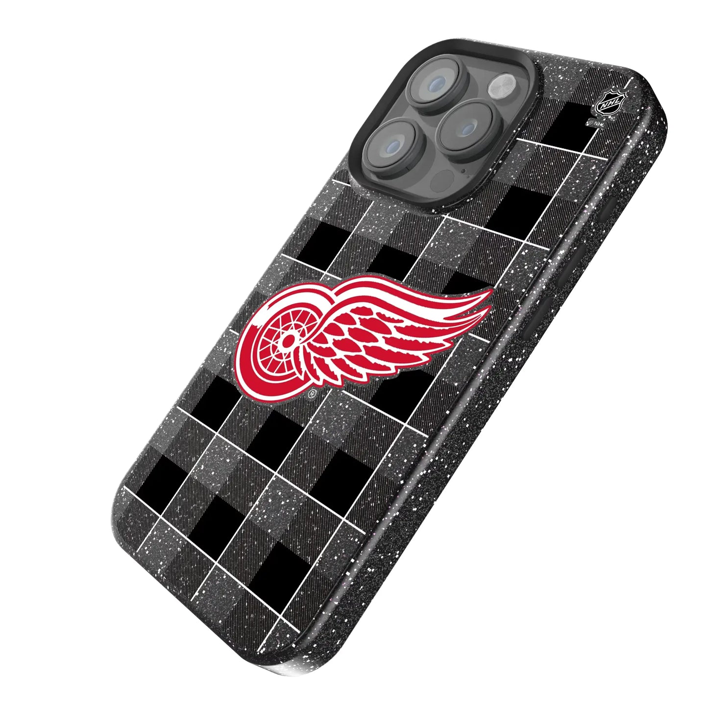 Detroit Red Wings Plaid Black Bling Phone Case for Apple iPhone
