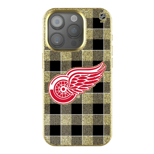 Detroit Red Wings Plaid Bling Phone Case for Apple iPhone