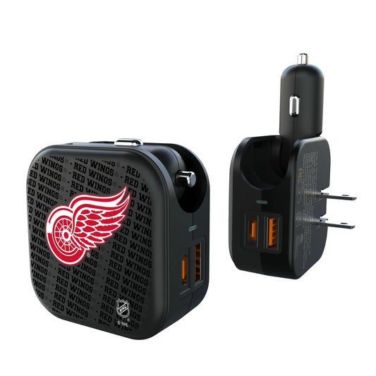 Detroit Red Wings Text Backdrop 2 in 1 USB A/C Charger
