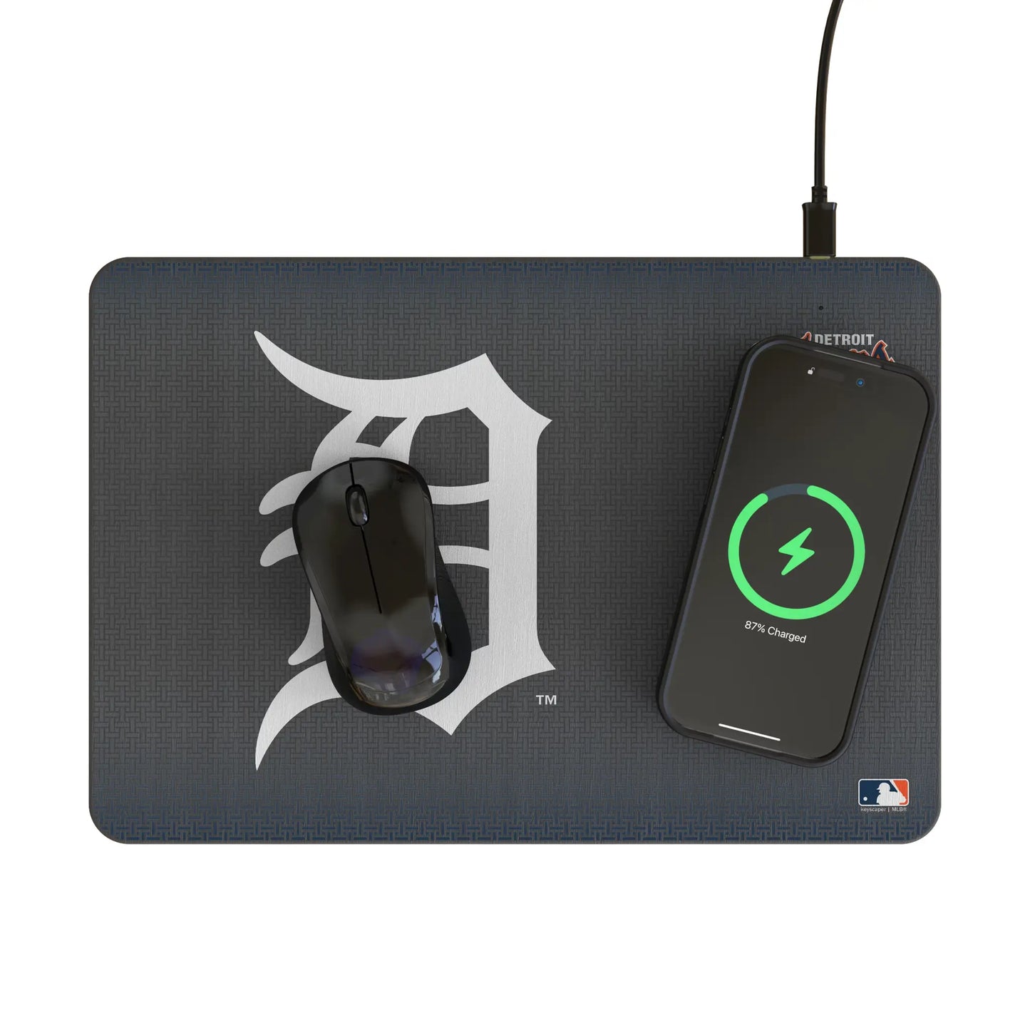 Detroit Tigers Linen 15-Watt Wireless Charger and Mouse Pad