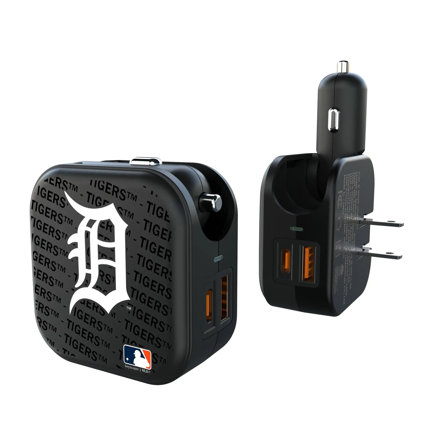 Detroit Tigers Text Backdrop 2 in 1 USB A/C Charger