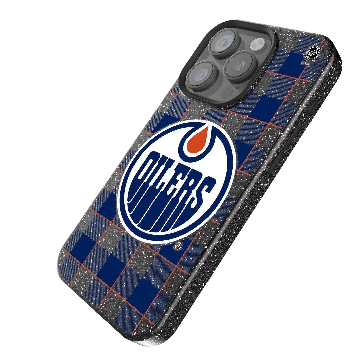 Edmonton Oilers Plaid Black Bling Phone Case for Apple iPhone