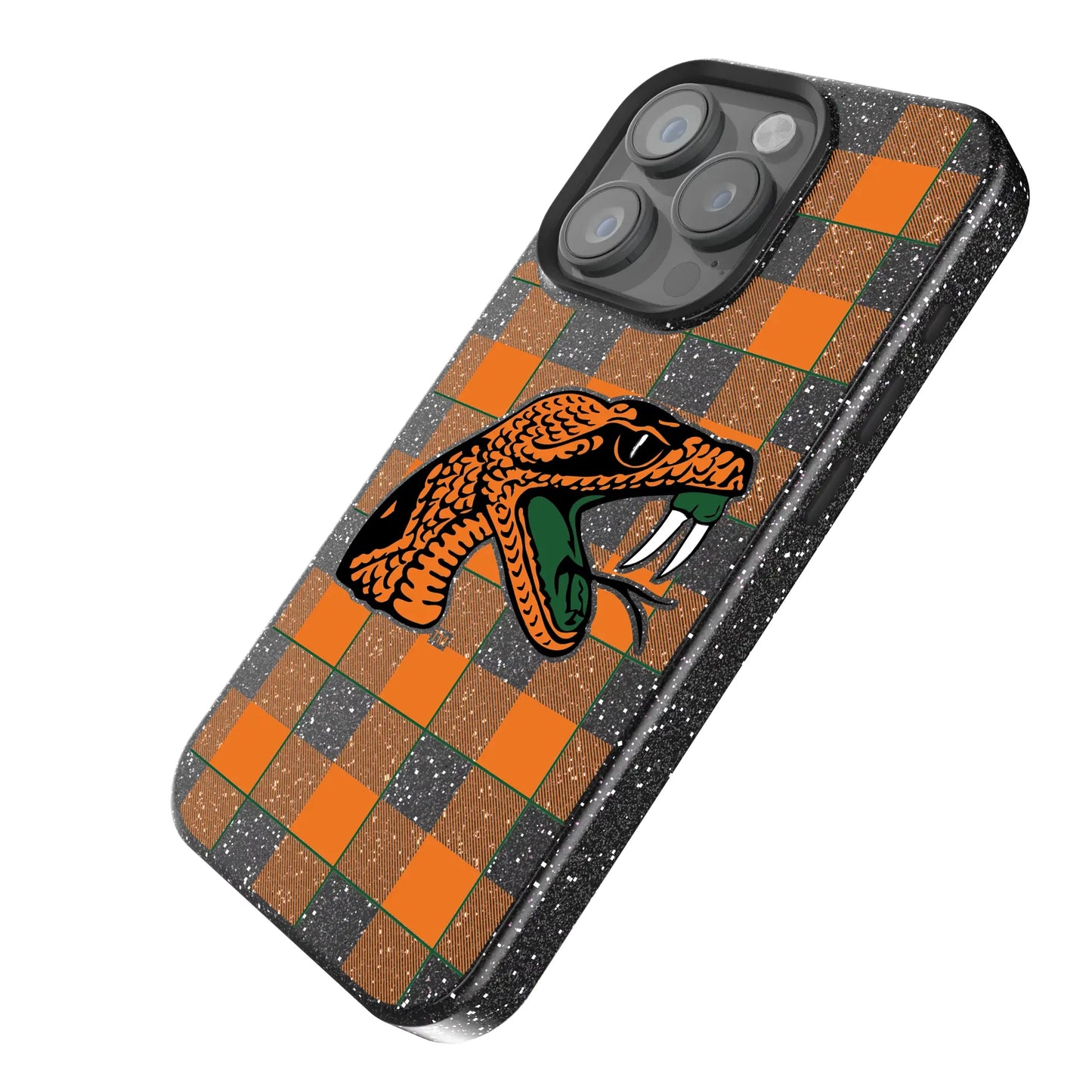 Florida A&M University Rattlers Plaid Black Bling Phone Case for Apple iPhone