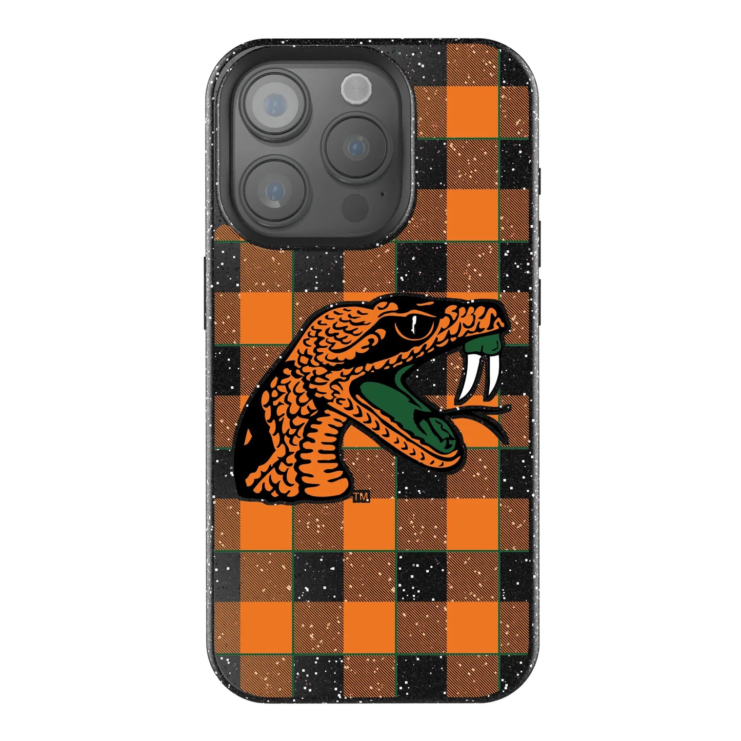 Florida A&M University Rattlers Plaid Black Bling Phone Case for Apple iPhone