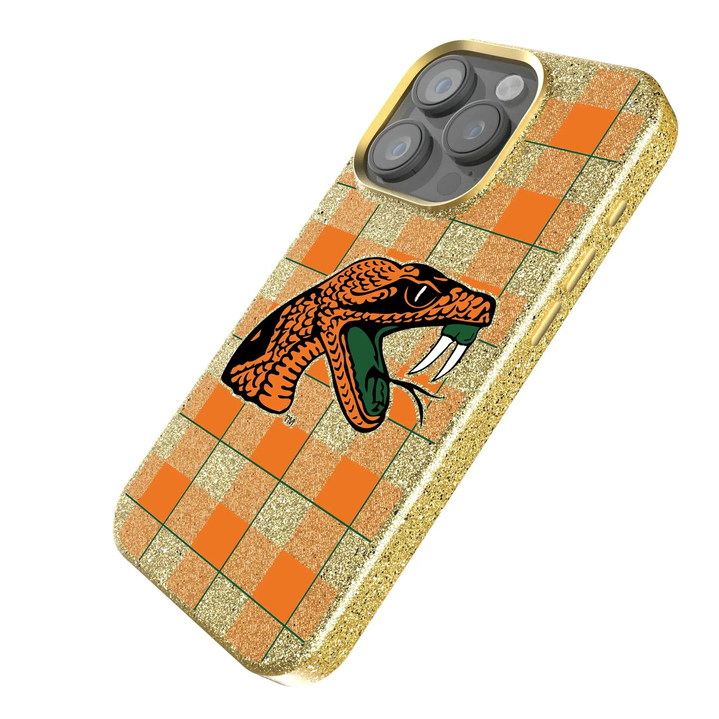 Florida A&M University Rattlers Plaid Bling Phone Case for Apple iPhone