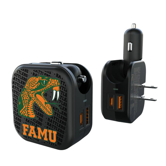 Florida A&M University Rattlers Text Backdrop 2 in 1 USB A/C Charger