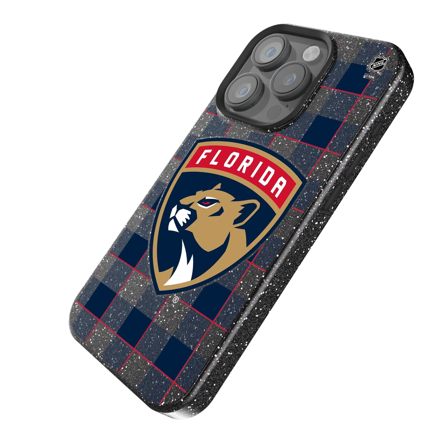 Florida Panthers Plaid Black Bling Phone Case for Apple iPhone