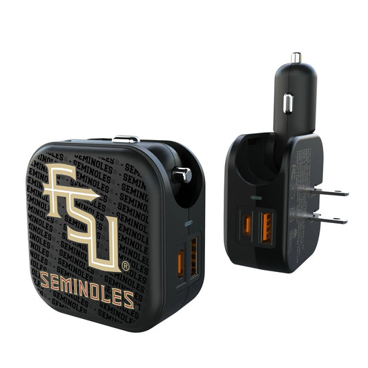 Florida State University Seminoles Athletic Wordmark Text Backdrop 2 in 1 USB A/C Charger
