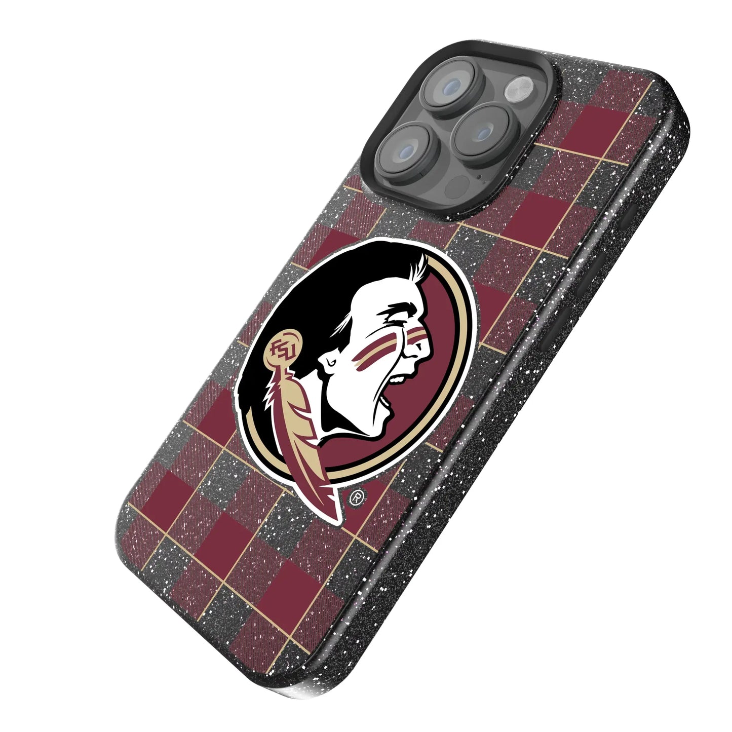 Florida State University Seminoles Plaid Black Bling Phone Case for Apple iPhone