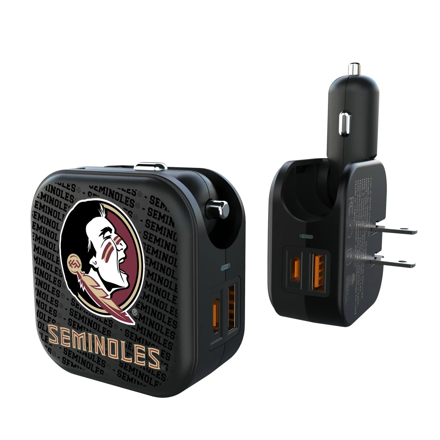 Florida State University Seminoles Text Backdrop 2 in 1 USB A/C Charger