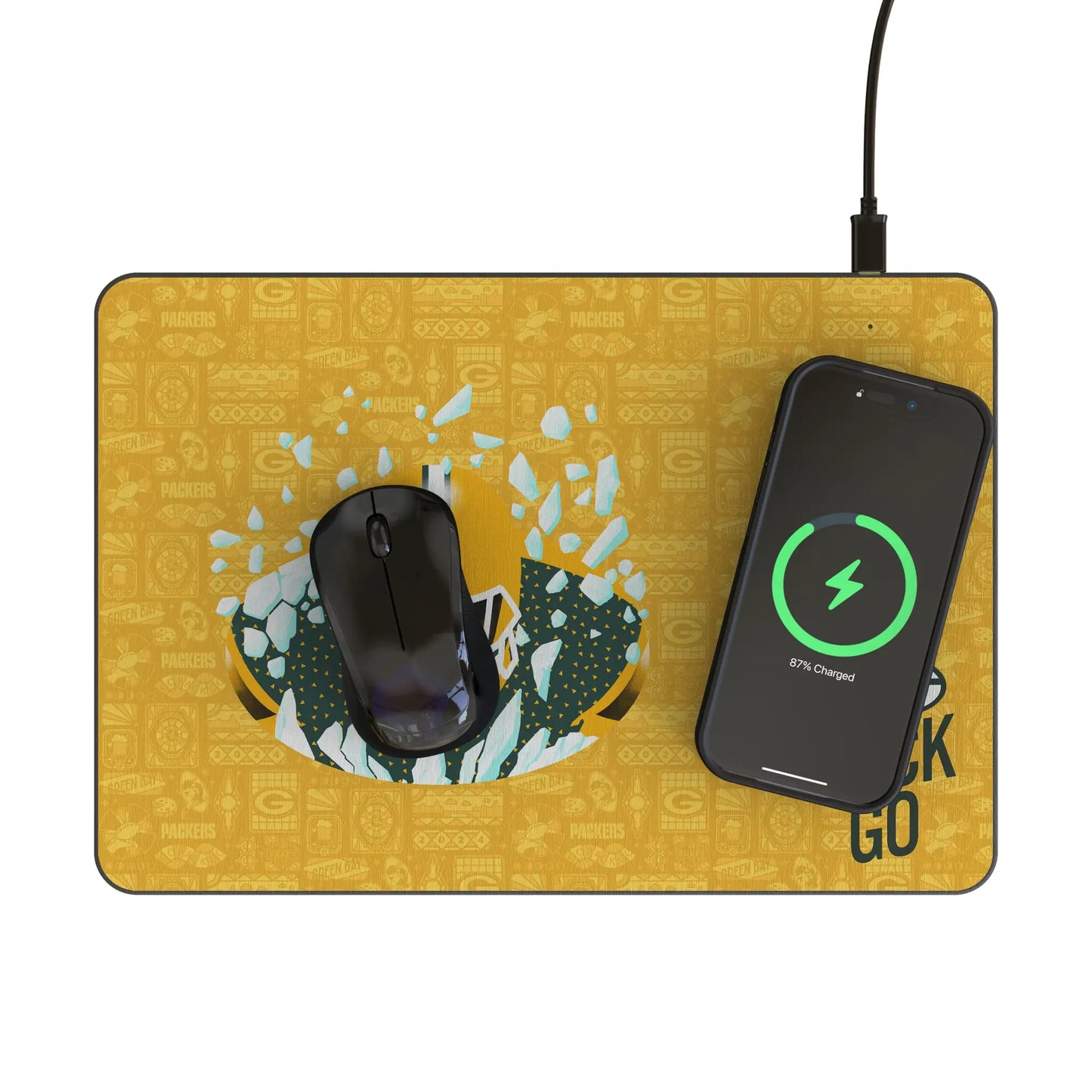 Green Bay Packers Deco 15-Watt Wireless Charger and Mouse Pad