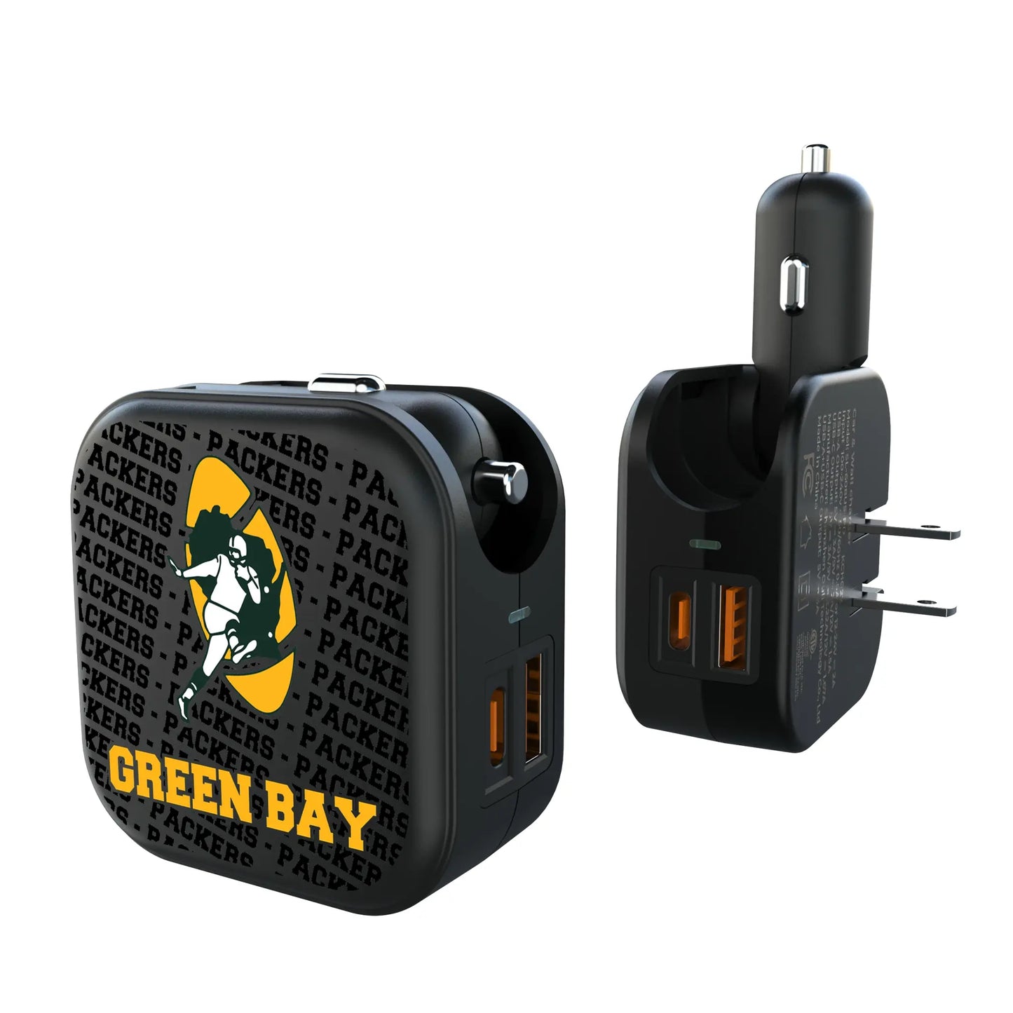 Green Bay Packers Historic Collection Text Backdrop 2 in 1 USB A/C Charger