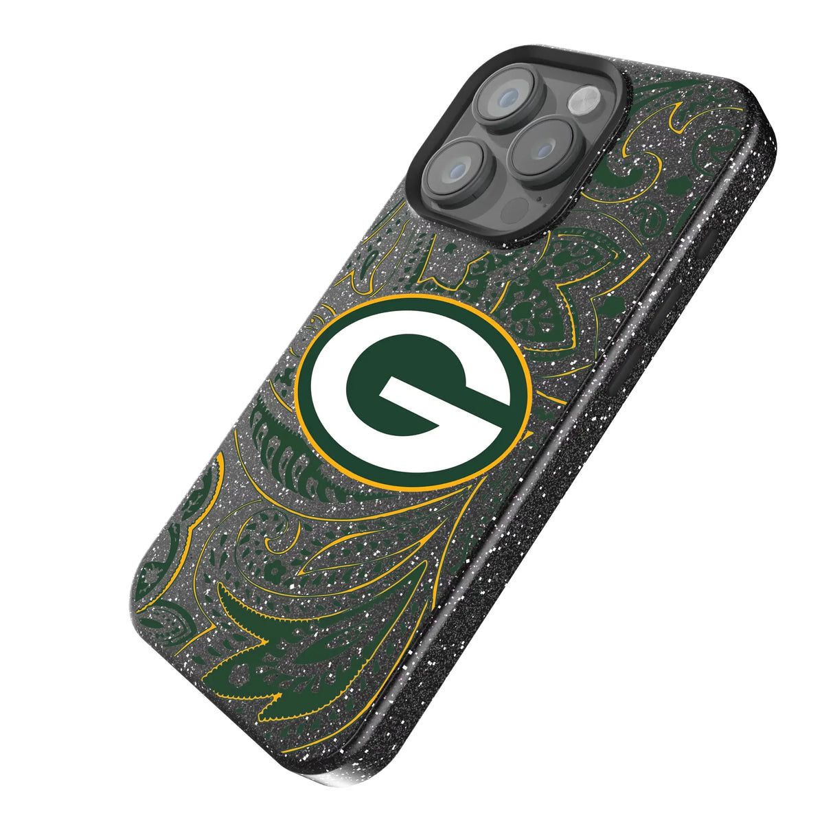 Green Bay Packers Paisley Black Bling Phone Case for Apple iPhone