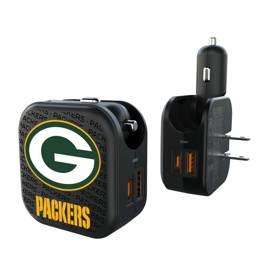 Green Bay Packers Text Backdrop 2 in 1 USB A/C Charger