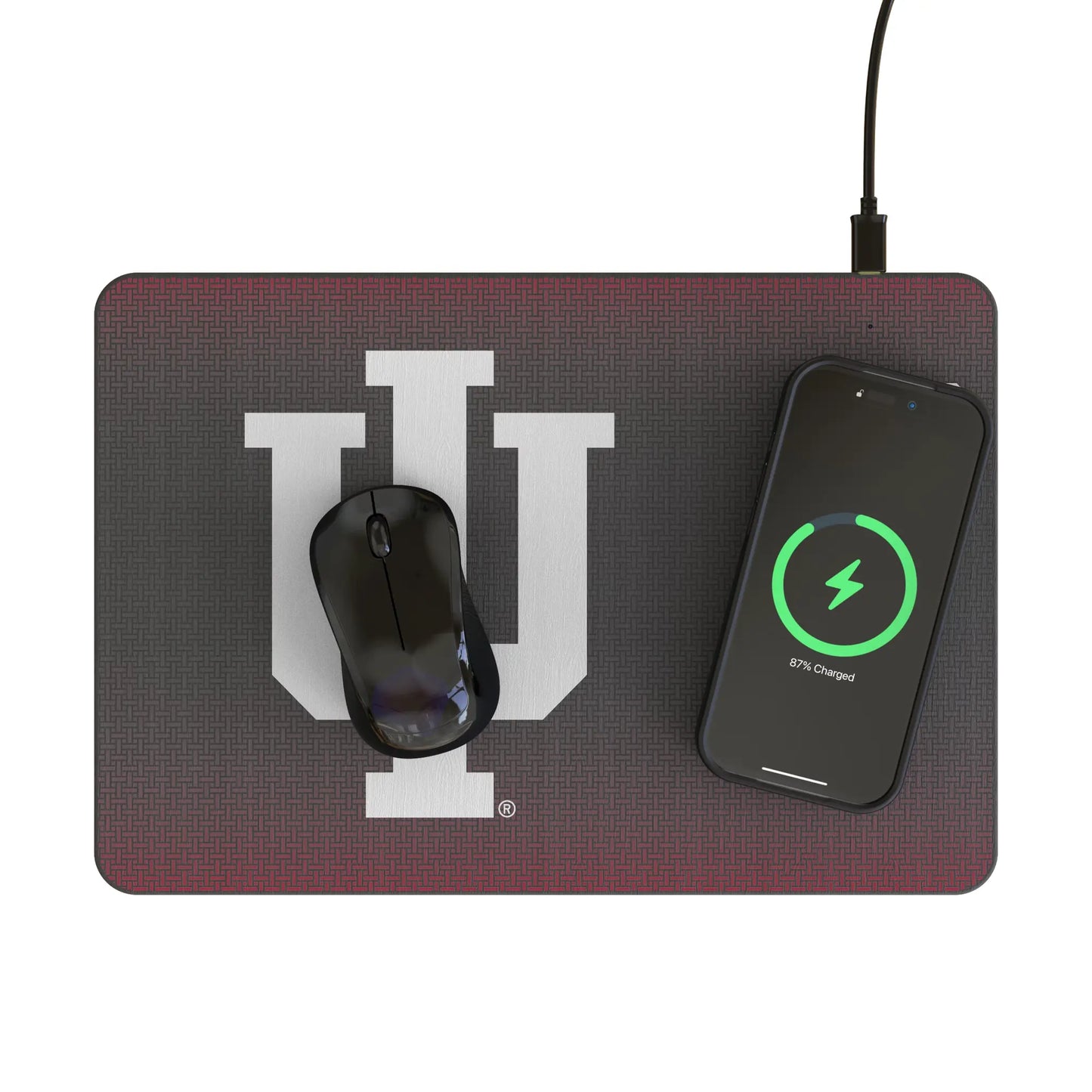 Indiana University Hoosiers Linen 15-Watt Wireless Charger and Mouse Pad