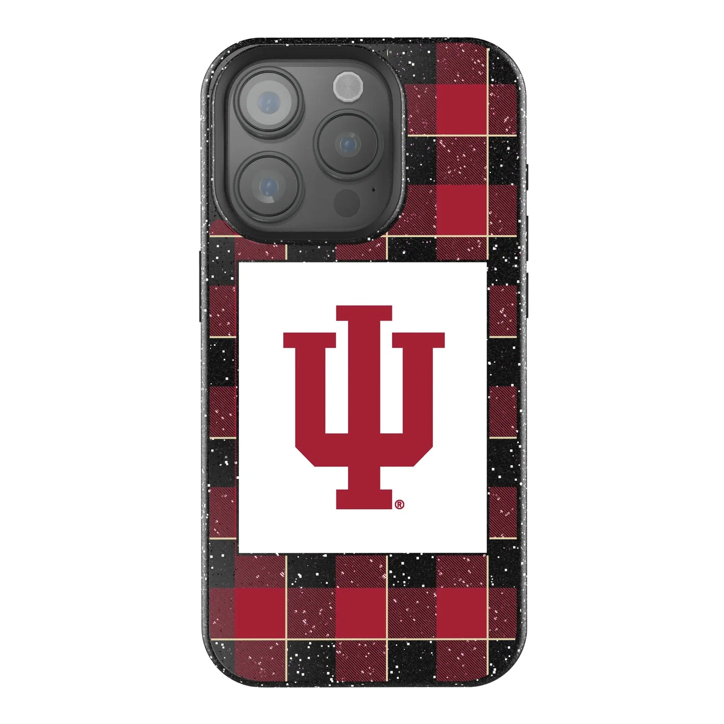 Indiana University Hoosiers Plaid Black Bling Phone Case for Apple iPhone