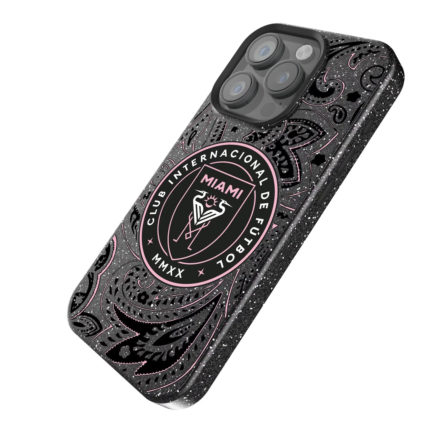Inter Miami CF Paisley Black Bling Phone Case for Apple iPhone