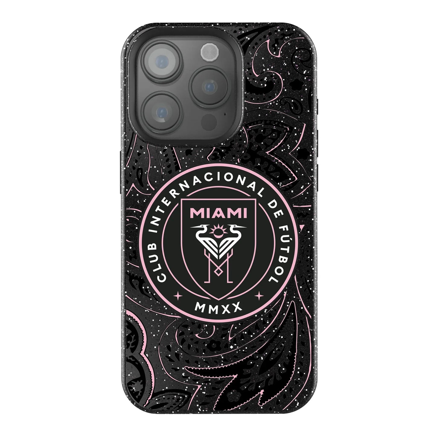 Inter Miami CF Paisley Black Bling Phone Case for Apple iPhone