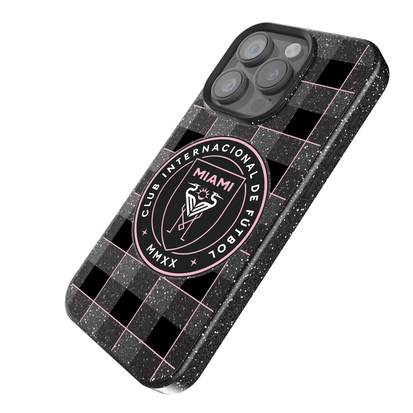 Inter Miami CF Plaid Black Bling Phone Case for Apple iPhone