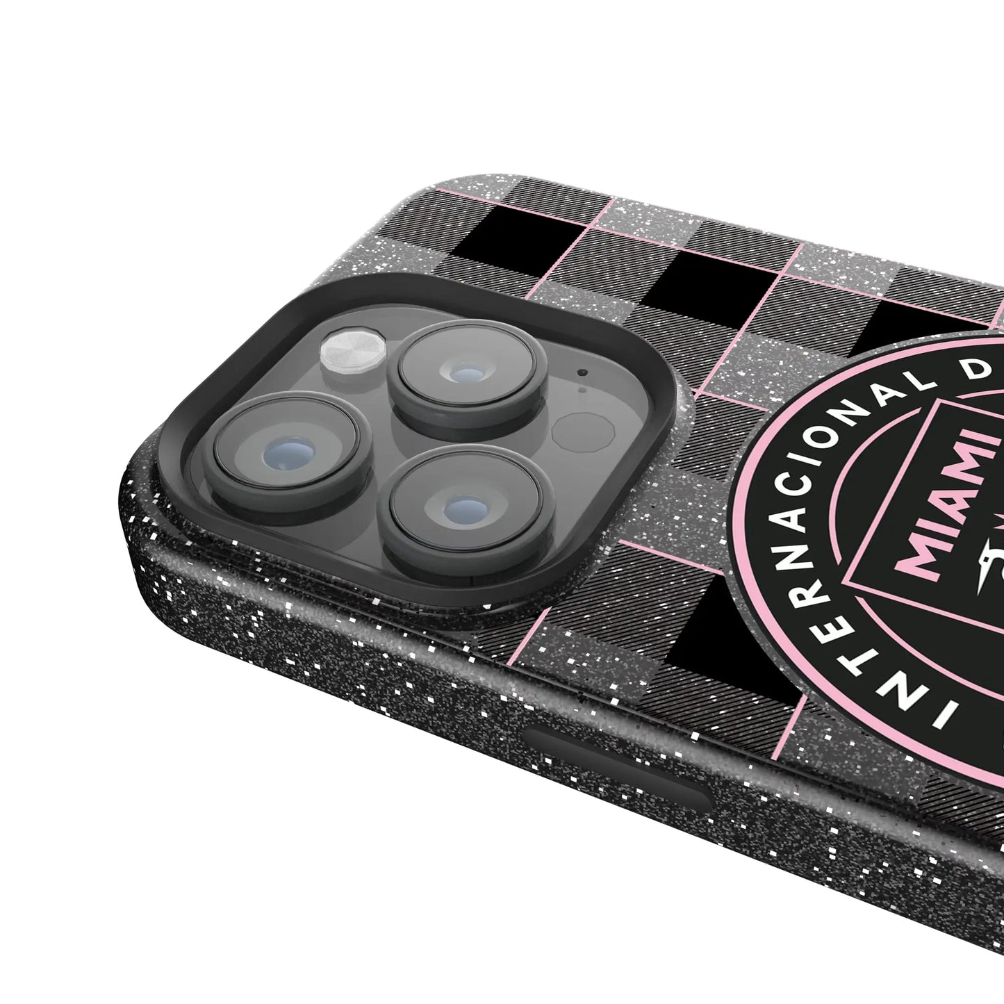 Inter Miami CF Plaid Black Bling Phone Case for Apple iPhone