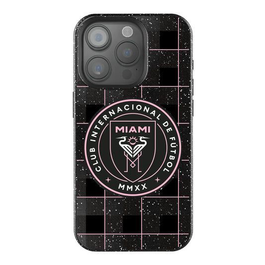 Inter Miami CF Plaid Black Bling Phone Case for Apple iPhone